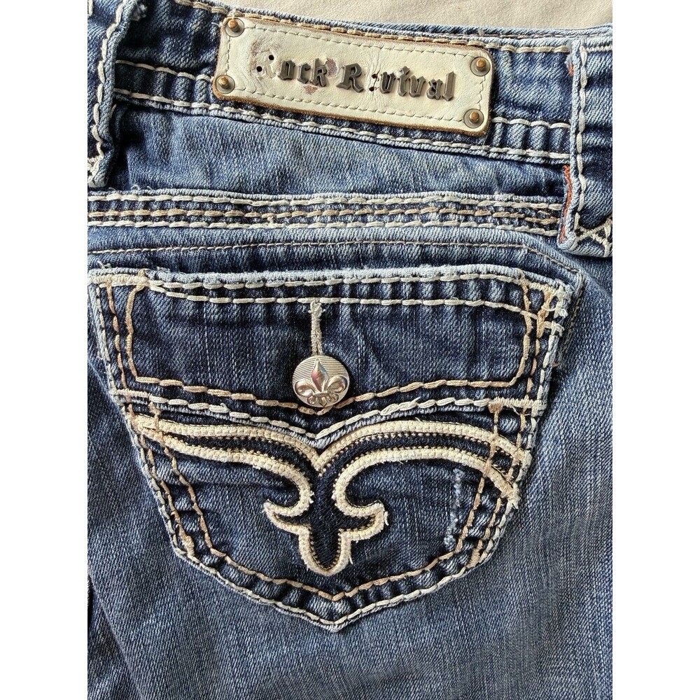 Rock Revival Women's Size 32 Bootcut, Easy Boot Thick Stitch Bling Embellished. - Picture 14 of 16